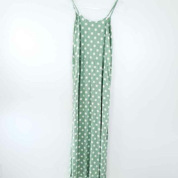 F21 Spaghette Strap Maxi Dress Green Polkadot SmalL Sleeveless Casual Beach - Picture 3 of 5